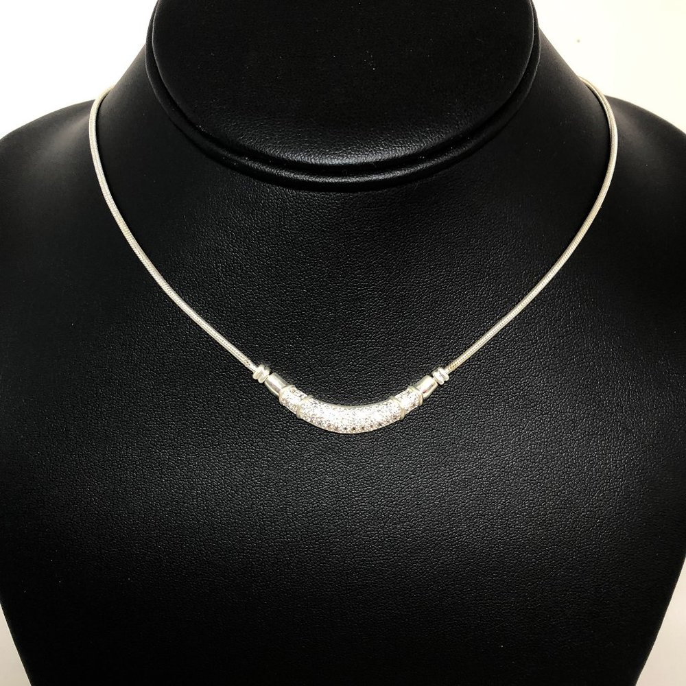 CZ Studded Bar on a Sterling Snake Chain Necklace